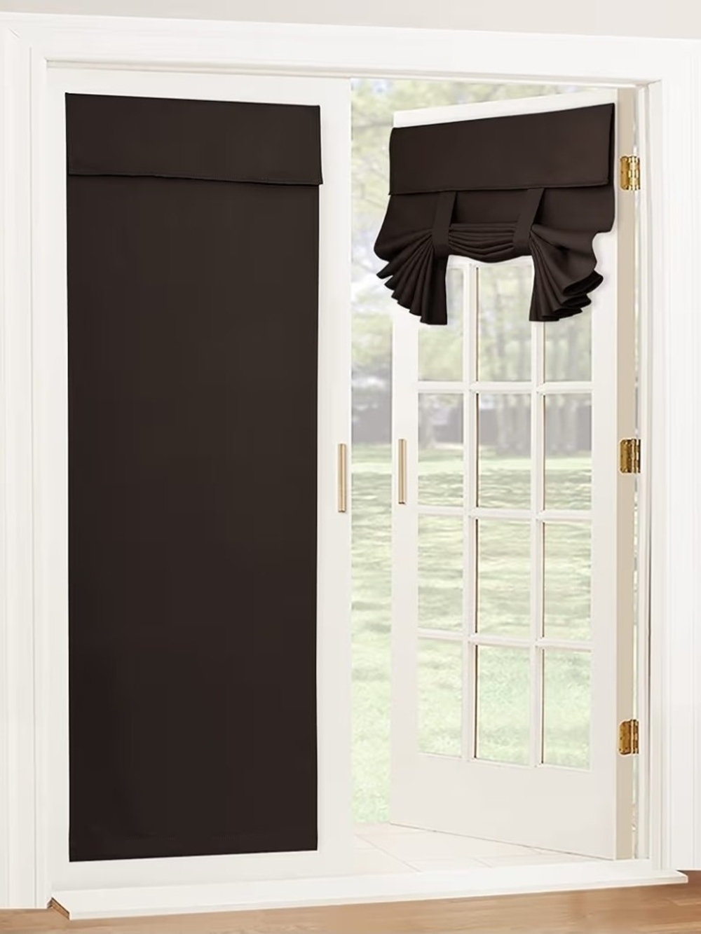 Brown Sliding Door Panel and Roman Valance Set (Two Panels)